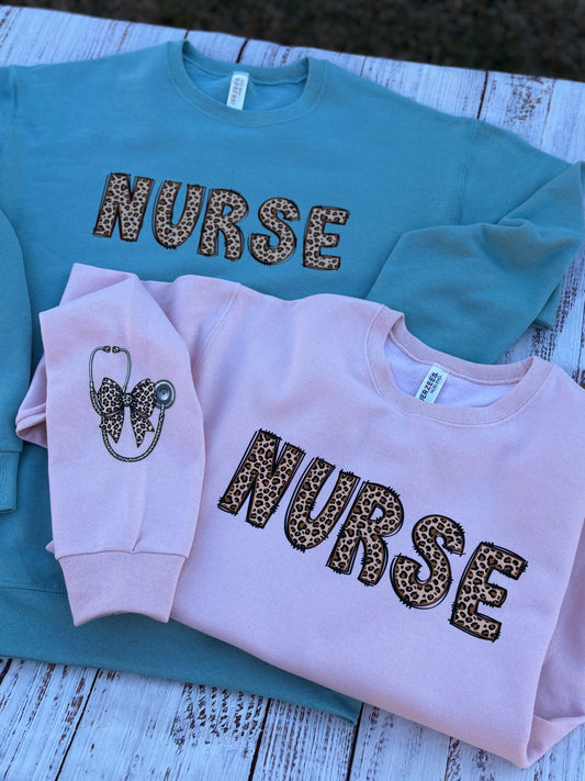 Ready to Ship/Pickup Pink Leapard Nurse Sweatshirt “RTS”